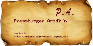 Pressburger Arzén névjegykártya
